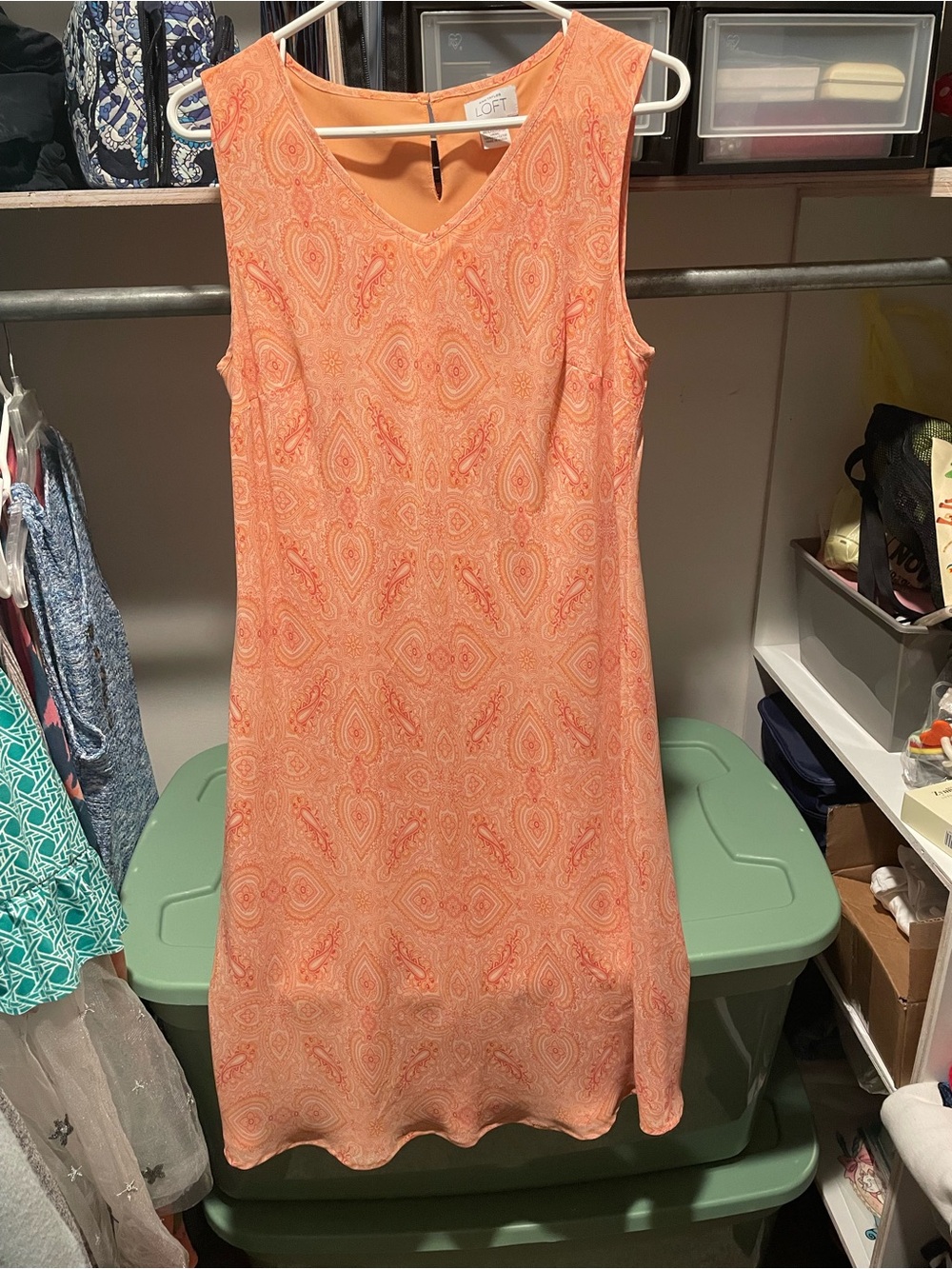 LOFT Peach-Orange Sleeveless Shift Dress